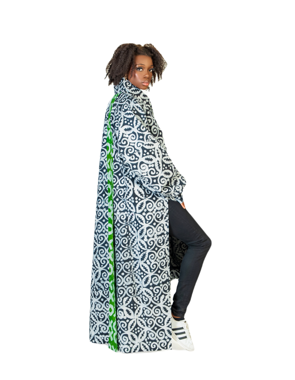 A woman in a long coat