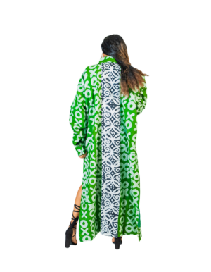 A woman in a green robe