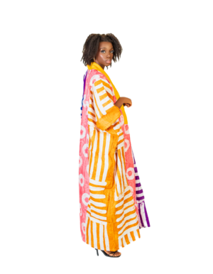 A woman in a colorful robe