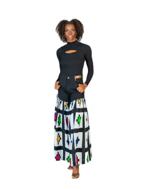 Lunsar denim ankara wide leg pants by ro2k collection