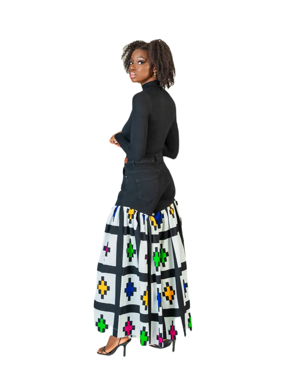 a woman in a long skirt