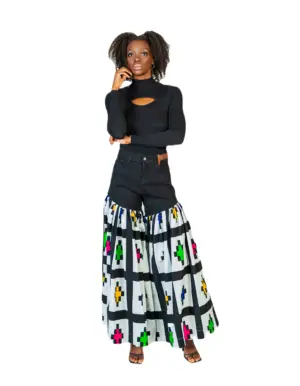 Lunsar denim ankara wide leg pants by ro2k collection